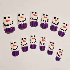 Snowman Press On Nails - New Hand Painted